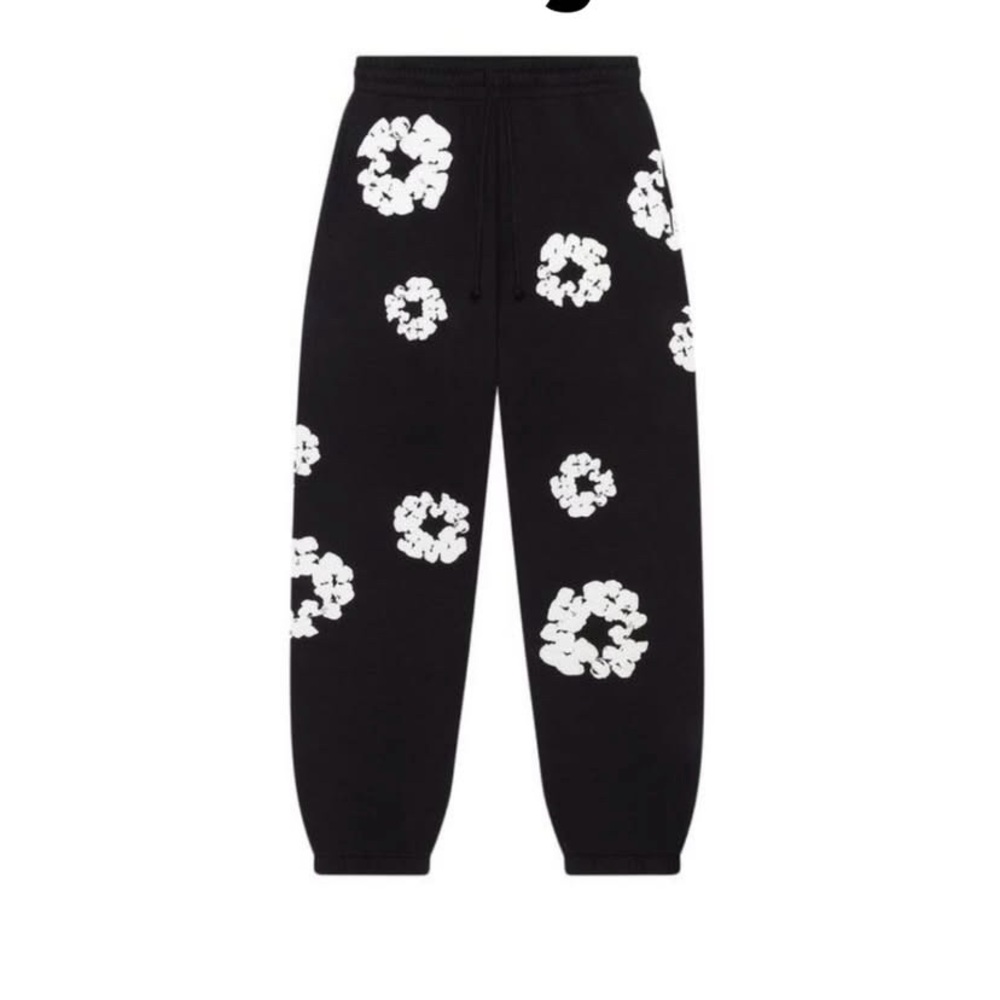 Black and White Floral Joggers with Elastic Cuffs